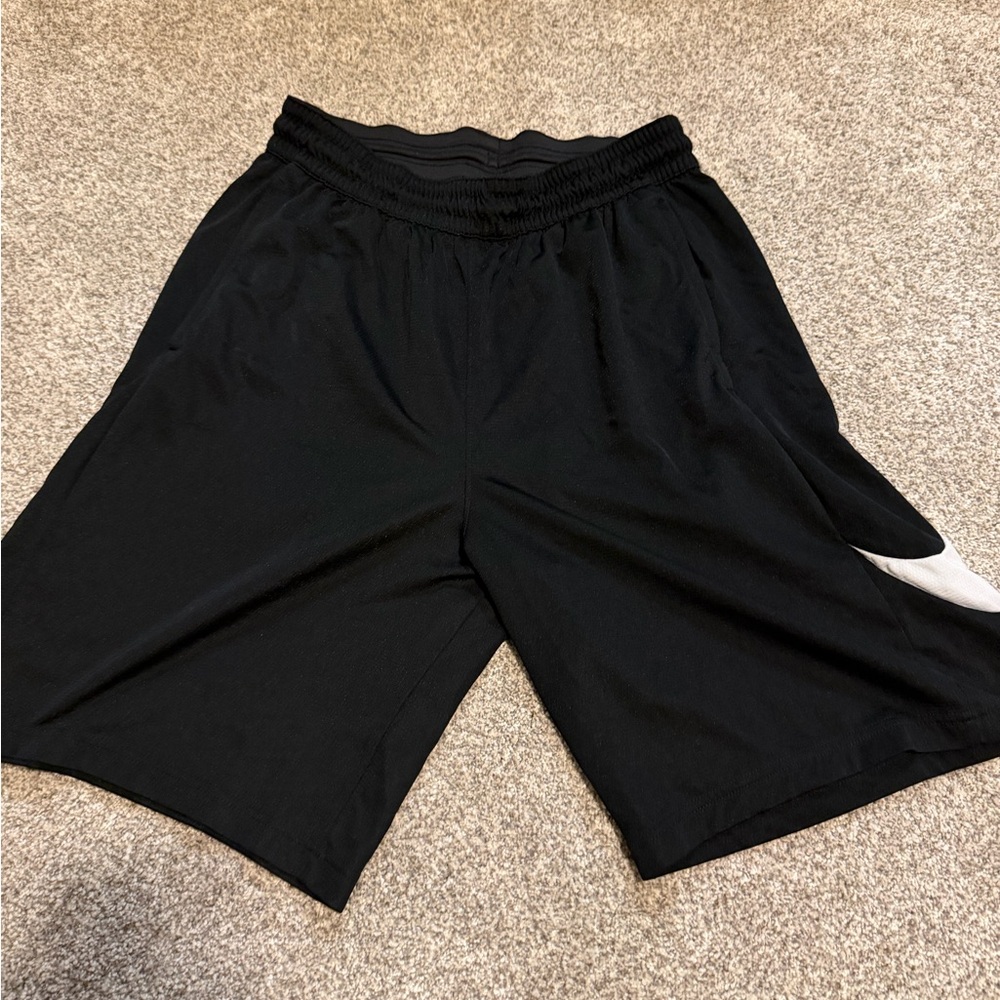 Size L Nike Black Athletic Shorts with White Logo Accent